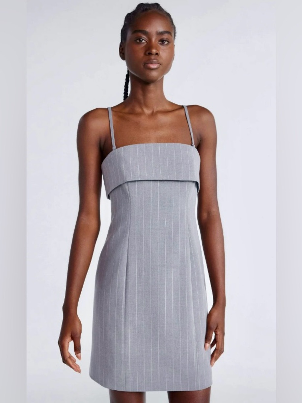 Striped Gray Strapless-Style Mini Dress